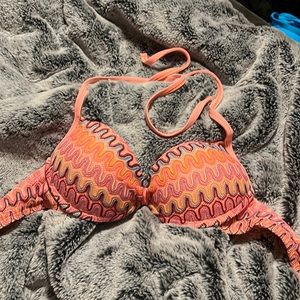 Halter top swimsuit bikini. Coral colored. Underwire and padded push-up size LG